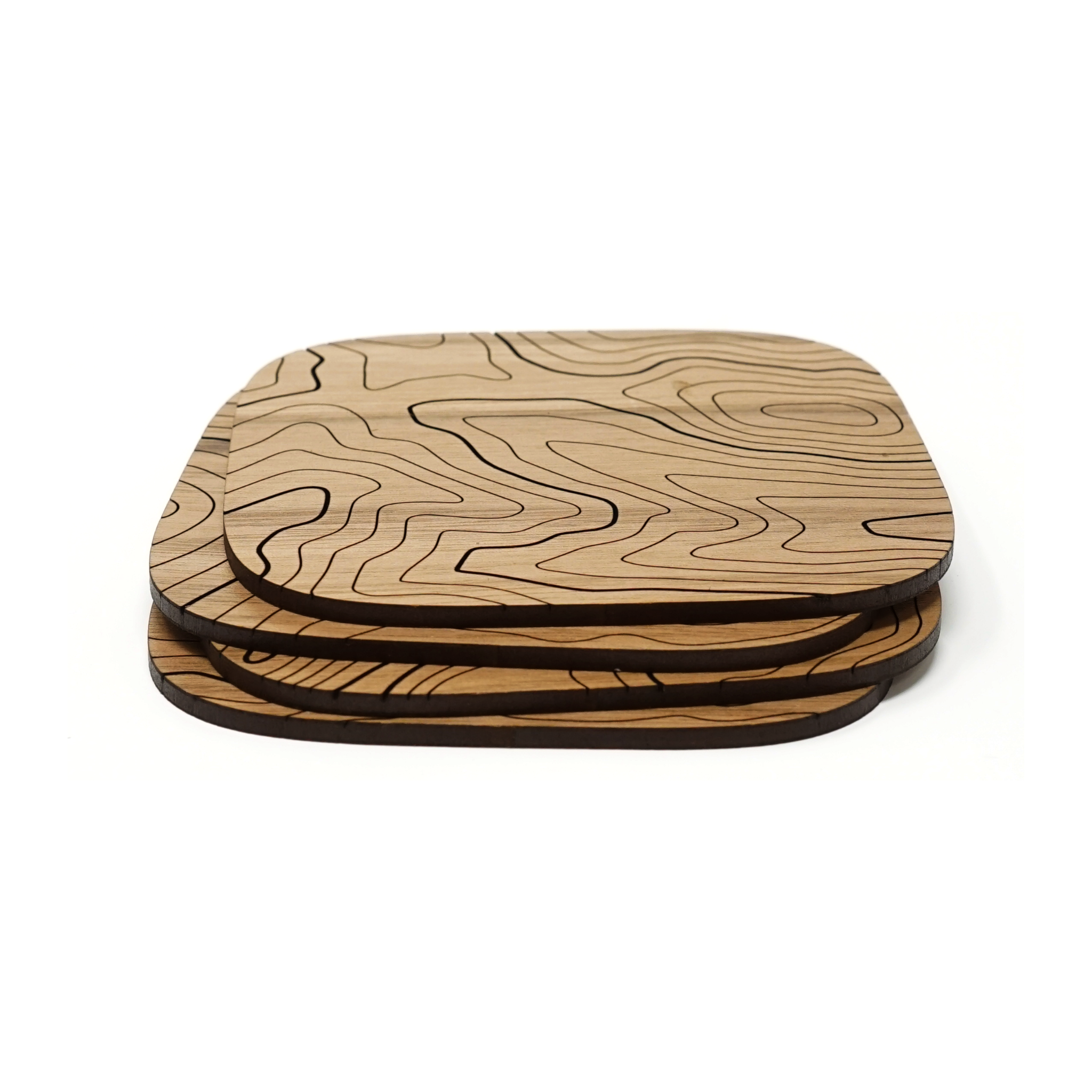 Walnut Topography Wood Coasters (Set of 4)