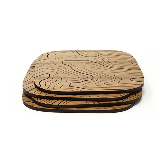 Walnut Topography Wood Coasters (Set of 4)