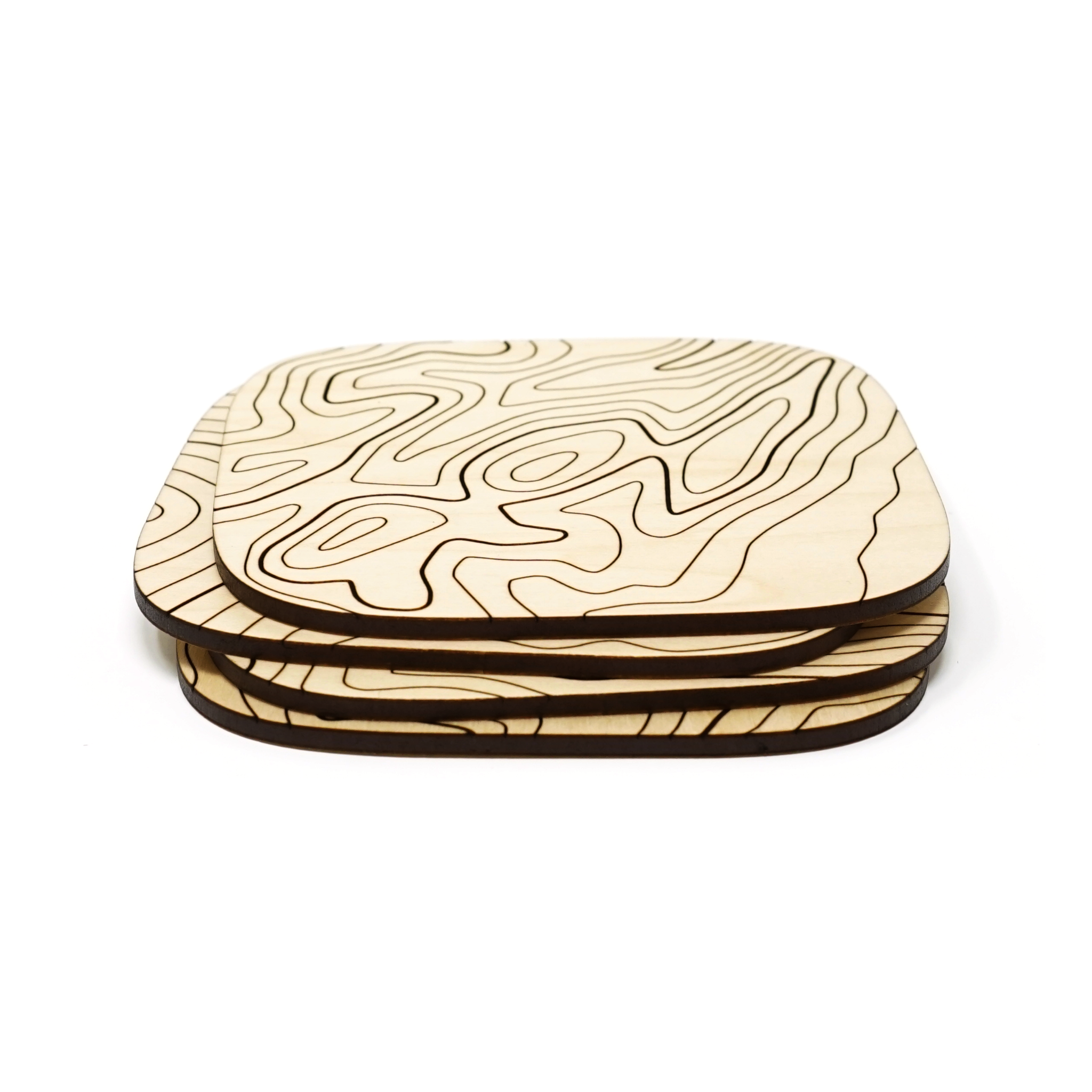 Basswood Topography Wood Coasters (Set of 4)
