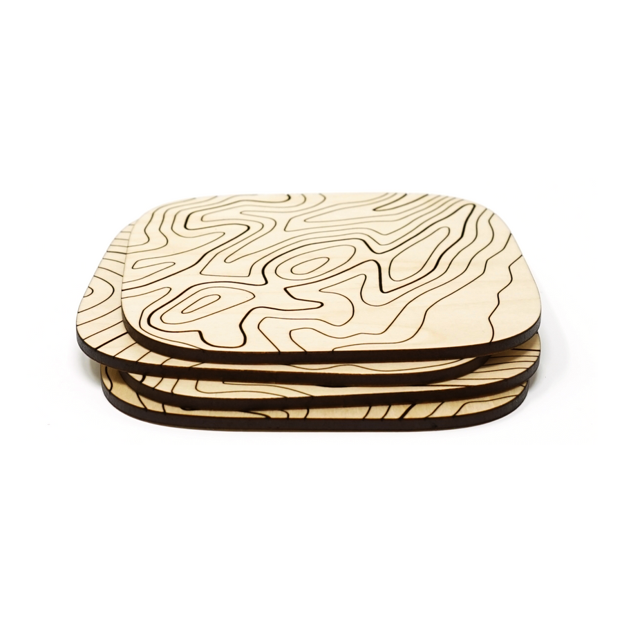 Basswood Topography Wood Coasters (Set of 4)
