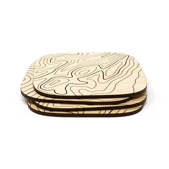Basswood Topography Wood Coasters (Set of 4)