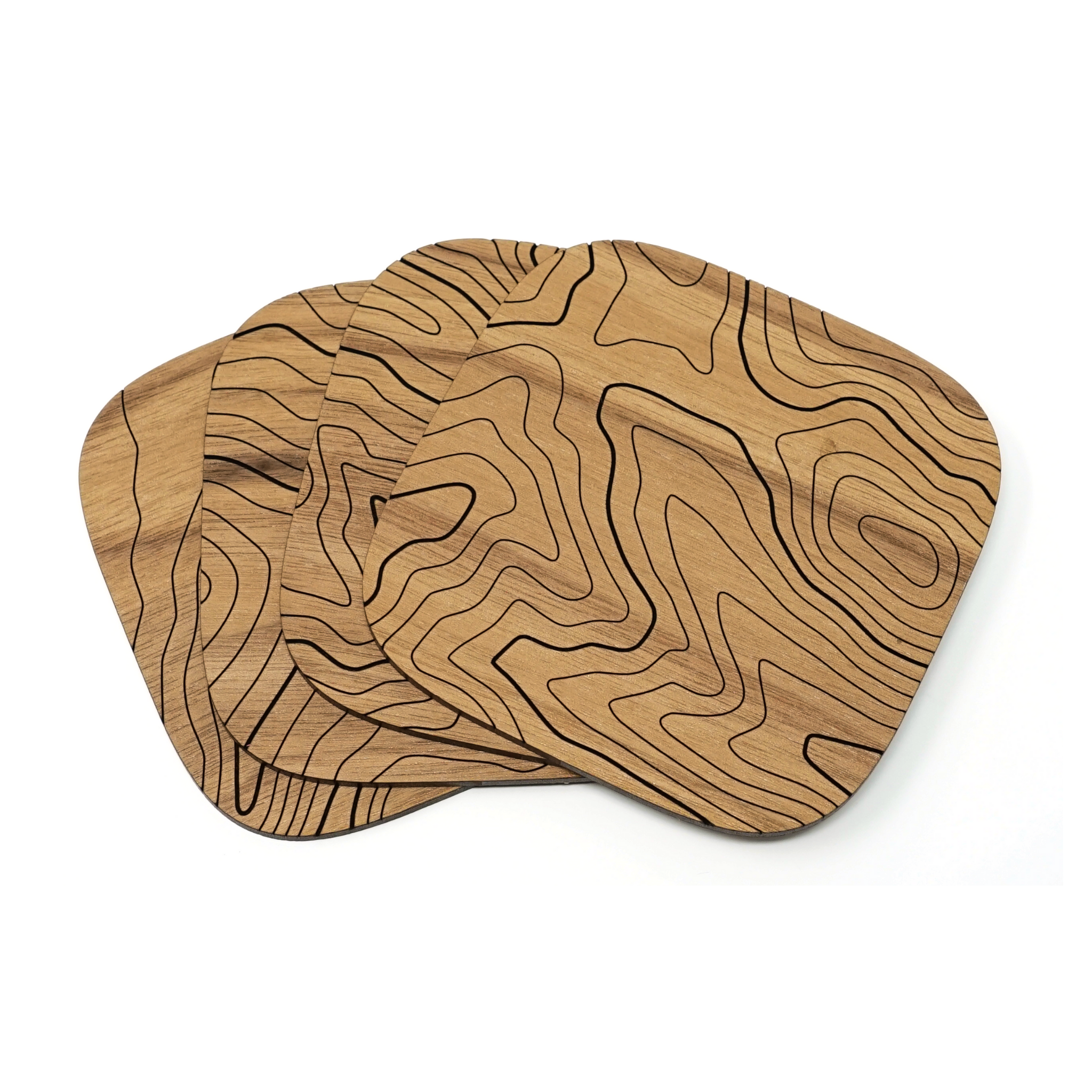 Walnut Topography Wood Coasters (Set of 4)