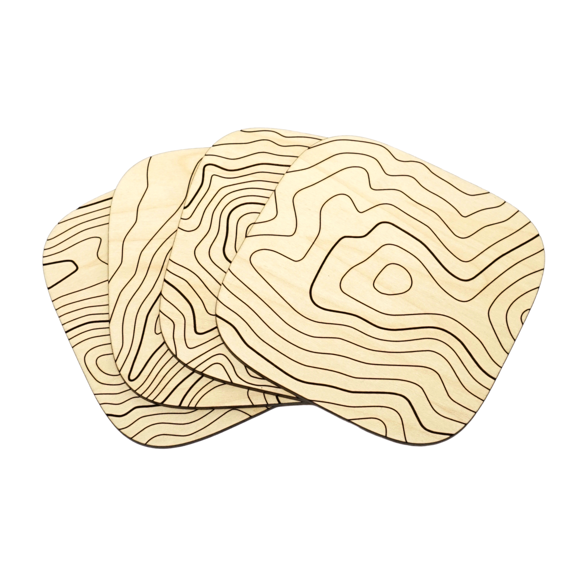 Basswood Topography Wood Coasters (Set of 4)