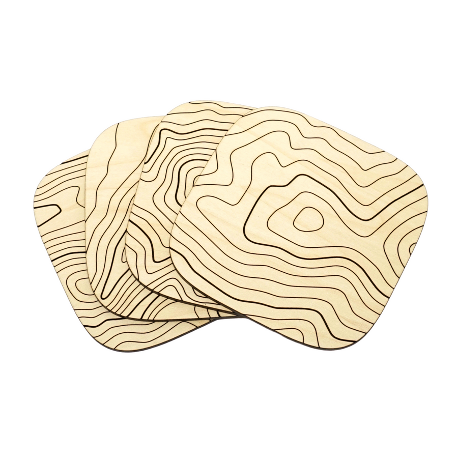 Basswood Topography Wood Coasters (Set of 4)