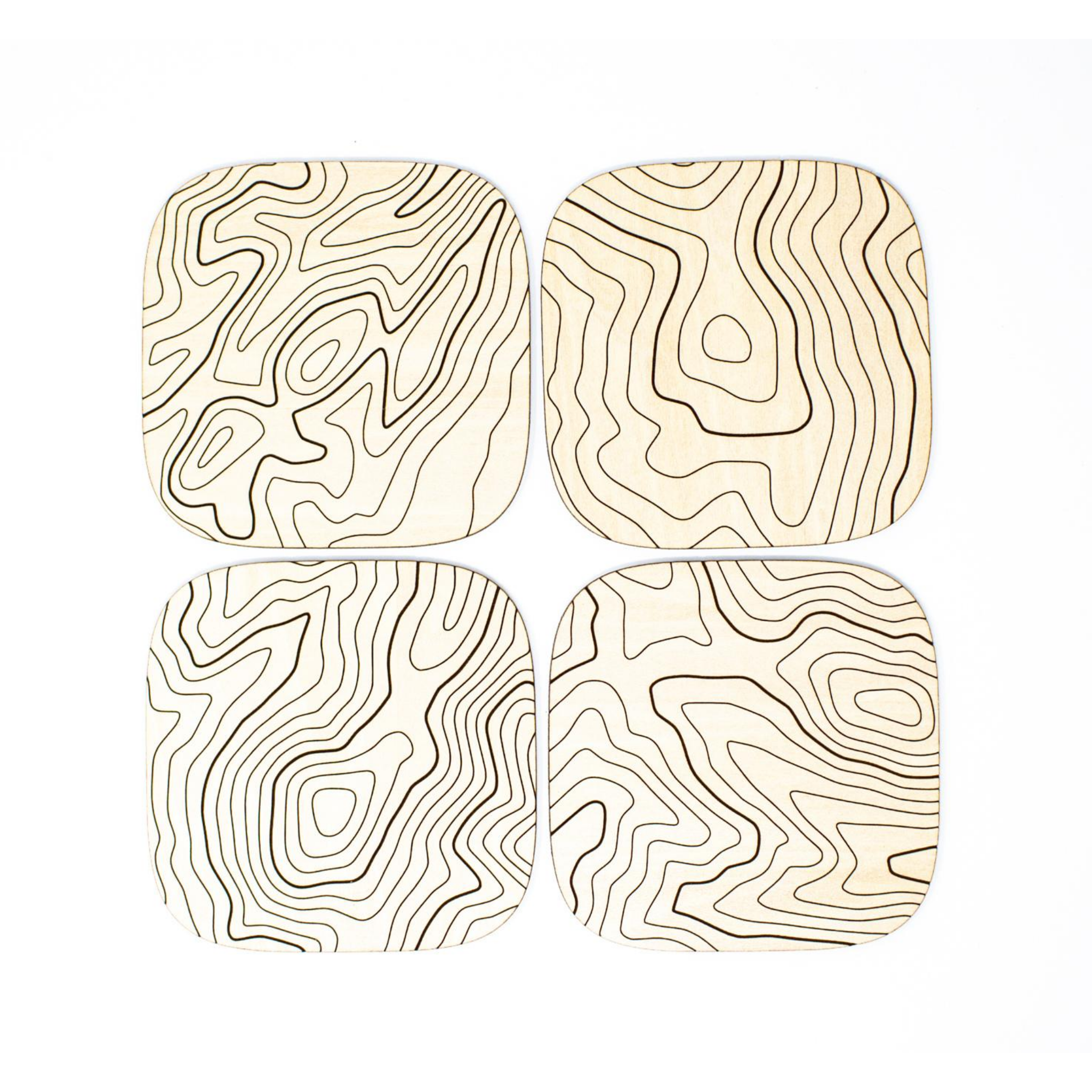 Basswood Topography Wood Coasters (Set of 4)
