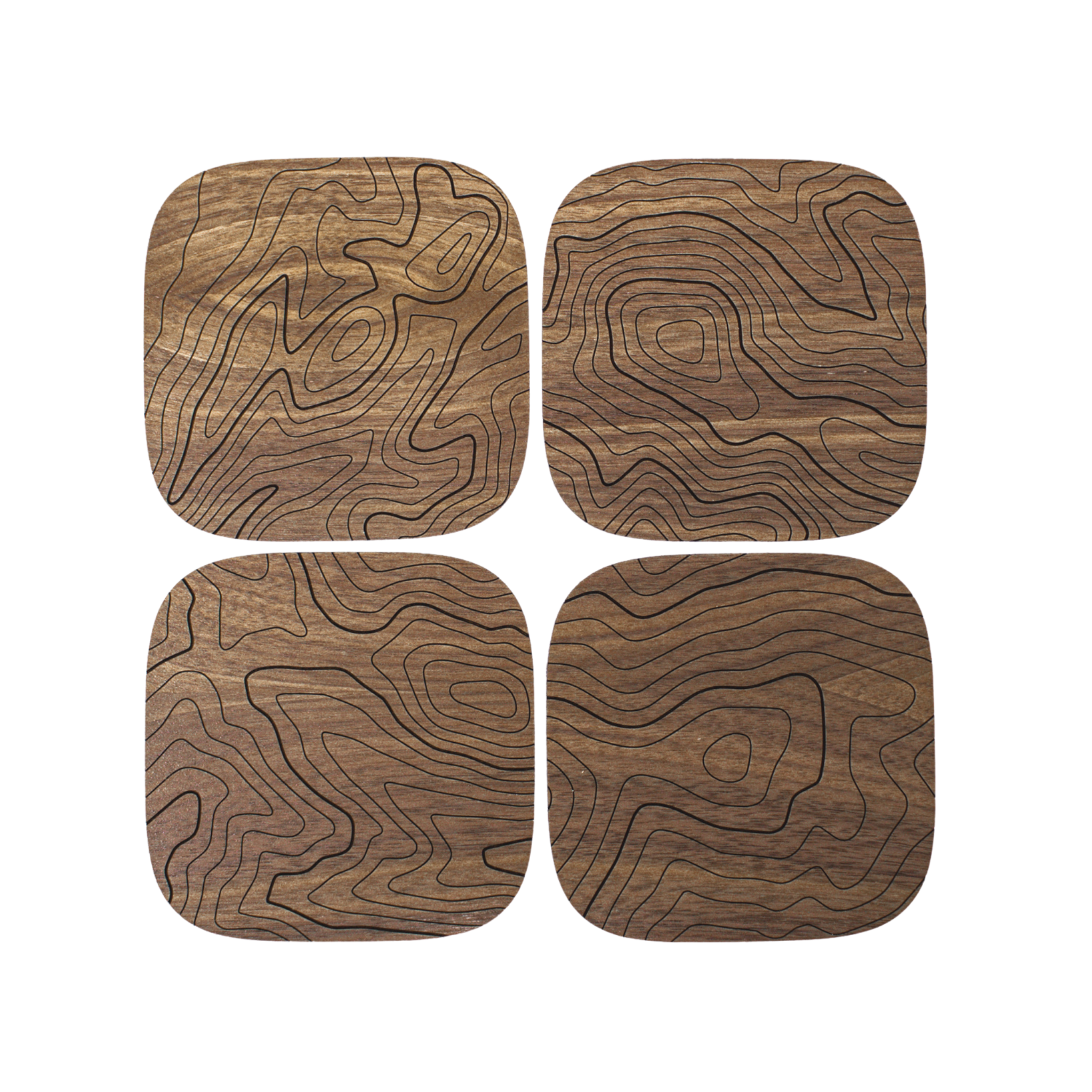 Walnut Topography Wood Coasters (Set of 4)